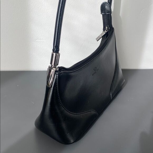 Daniela Moda Black Leather Hand / Shoulder Bag Small Y2K Preppy Classic Minimal - Picture 5 of 15